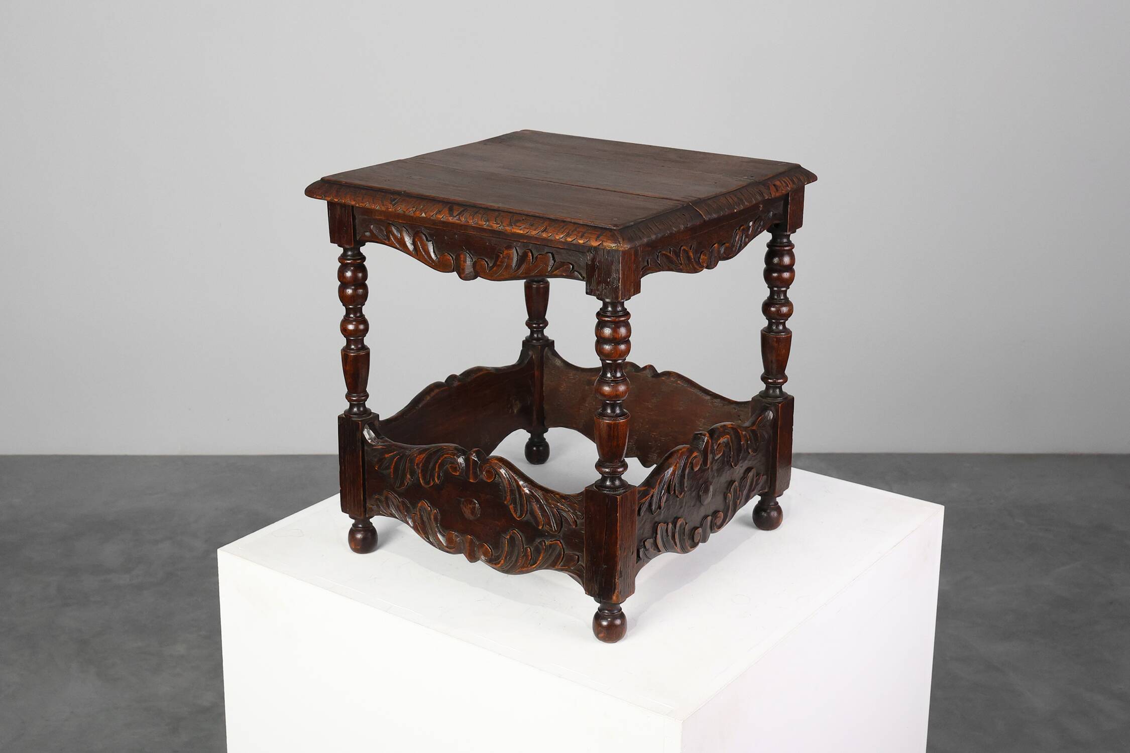 Oak carved square Side Table, Belgium 18th Century