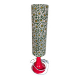 Lampe vintage 70s upcyclée, pied rose, abat-jour floral marguerites