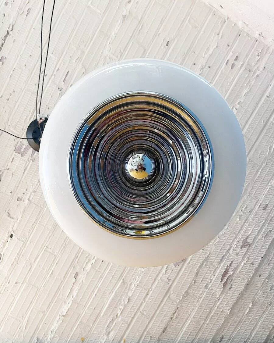 “Saturn” suspension in chrome and opaline glass