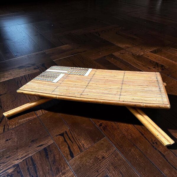 Table à thé en rotin et céramique Roger Capron