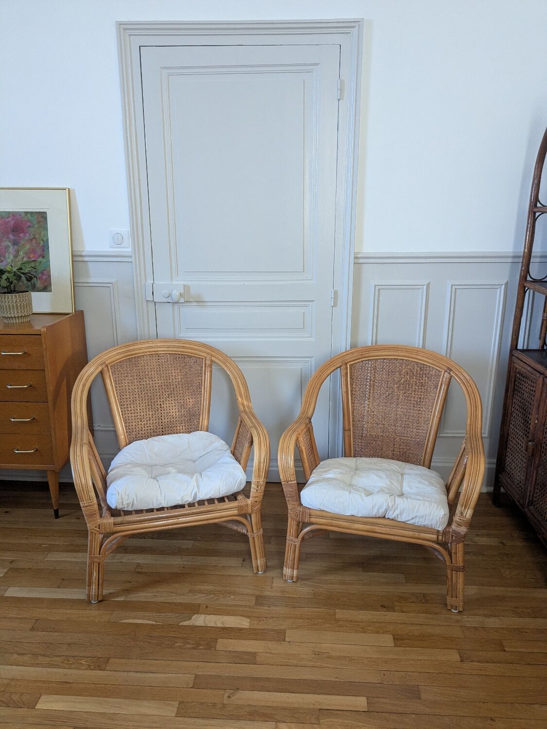 Pair of rattan armchairs