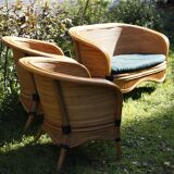 Raush bamboo rattan bench armchairs from the 70s and 80s