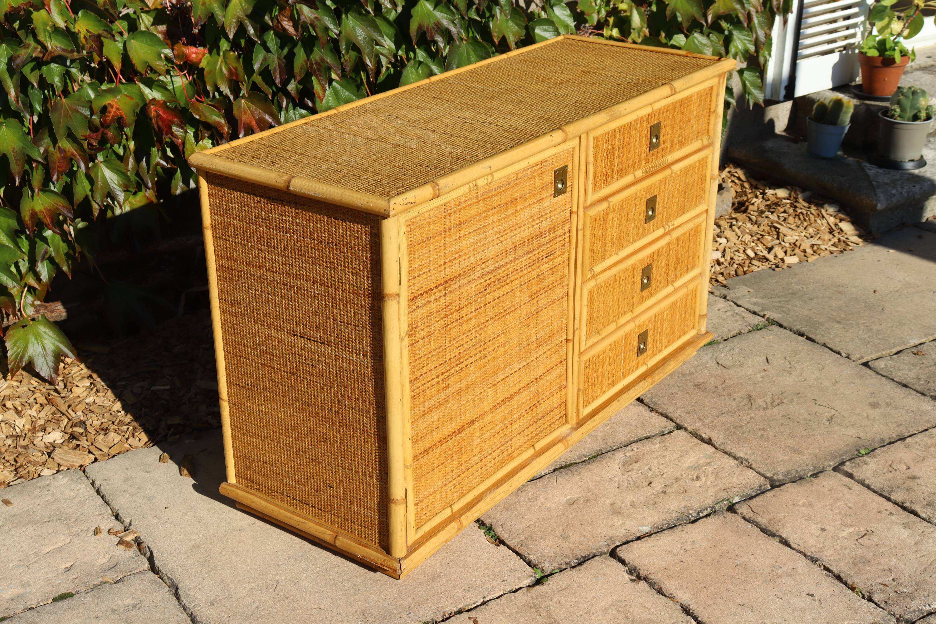 rattan and bamboo sideboard signed by Dal Vera Italy 1960