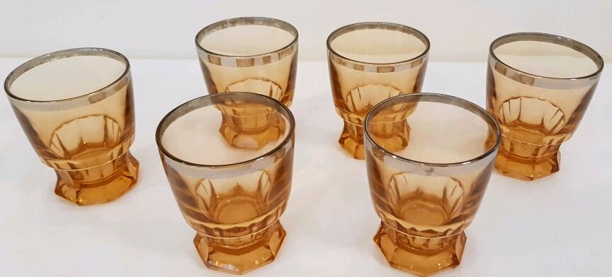 6 thick glass amber water glasses