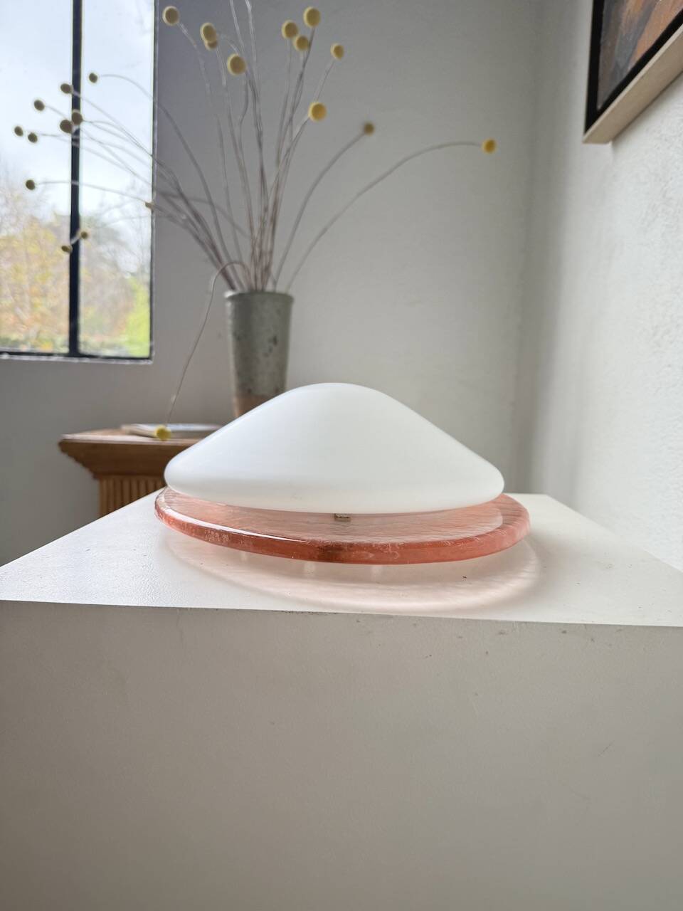 Pink glass wall lamp 1970s Gamma