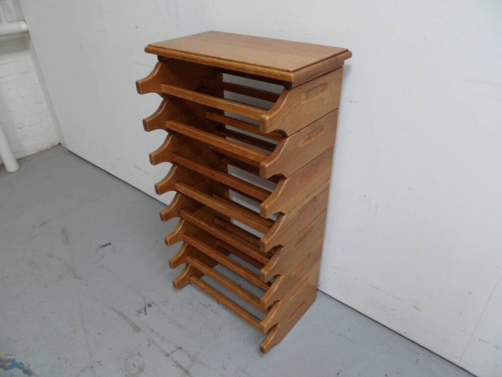 Brutalist oak stackable wine rack 1960's
