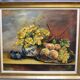 Jhane JONCHERY (XIXe~XXe siecle)  "Nature mortes aux ﬂeurs et aux fruits : pêches, raisins, prunes"