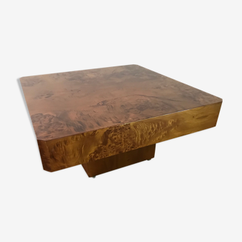 Table basse vintage carrée en loupe d'Orme