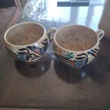 Pair of handmade Vallauris breakfast cups