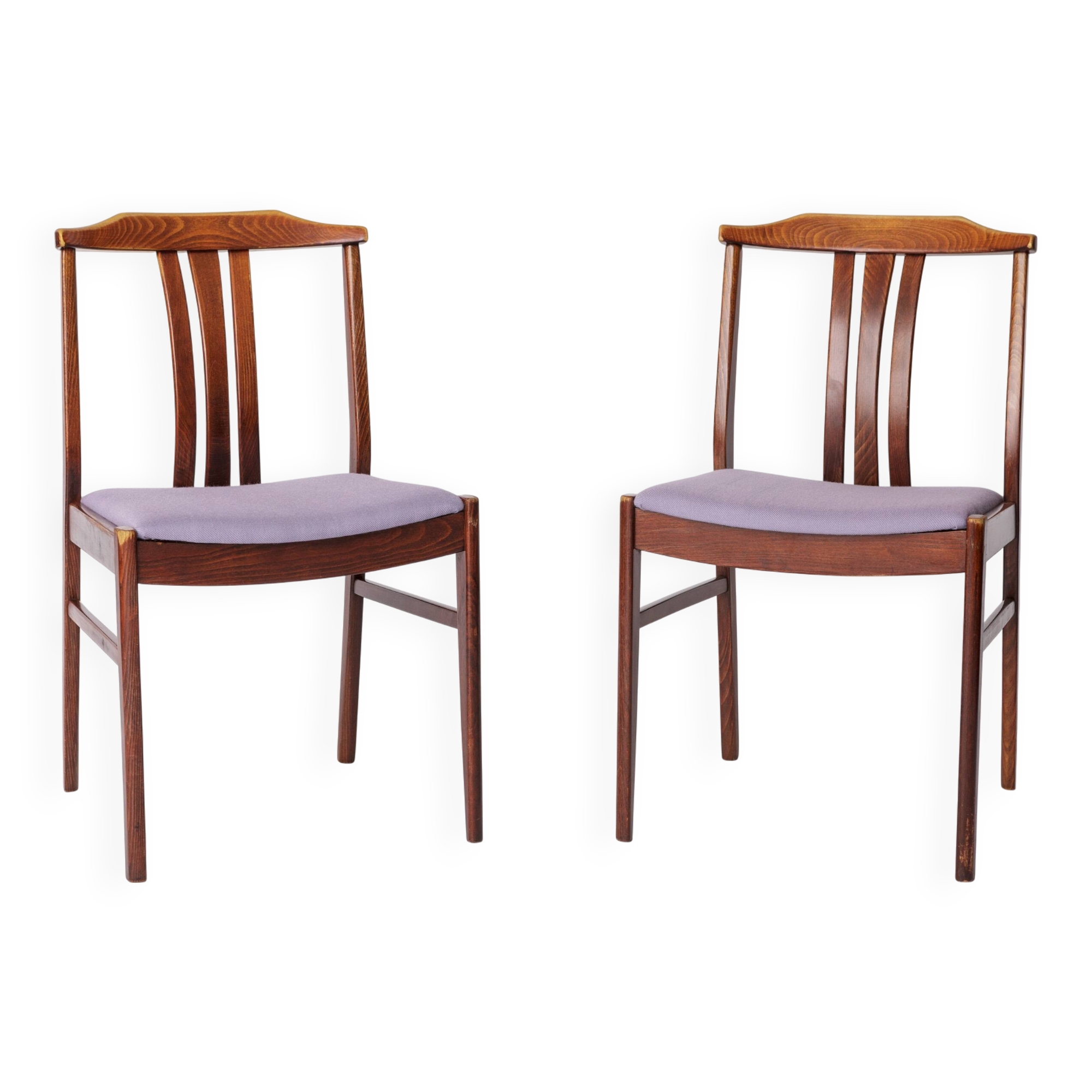 Pair of Vintage Swedish Chairs by LBG Group – 1970s Beech & Purple Fabric