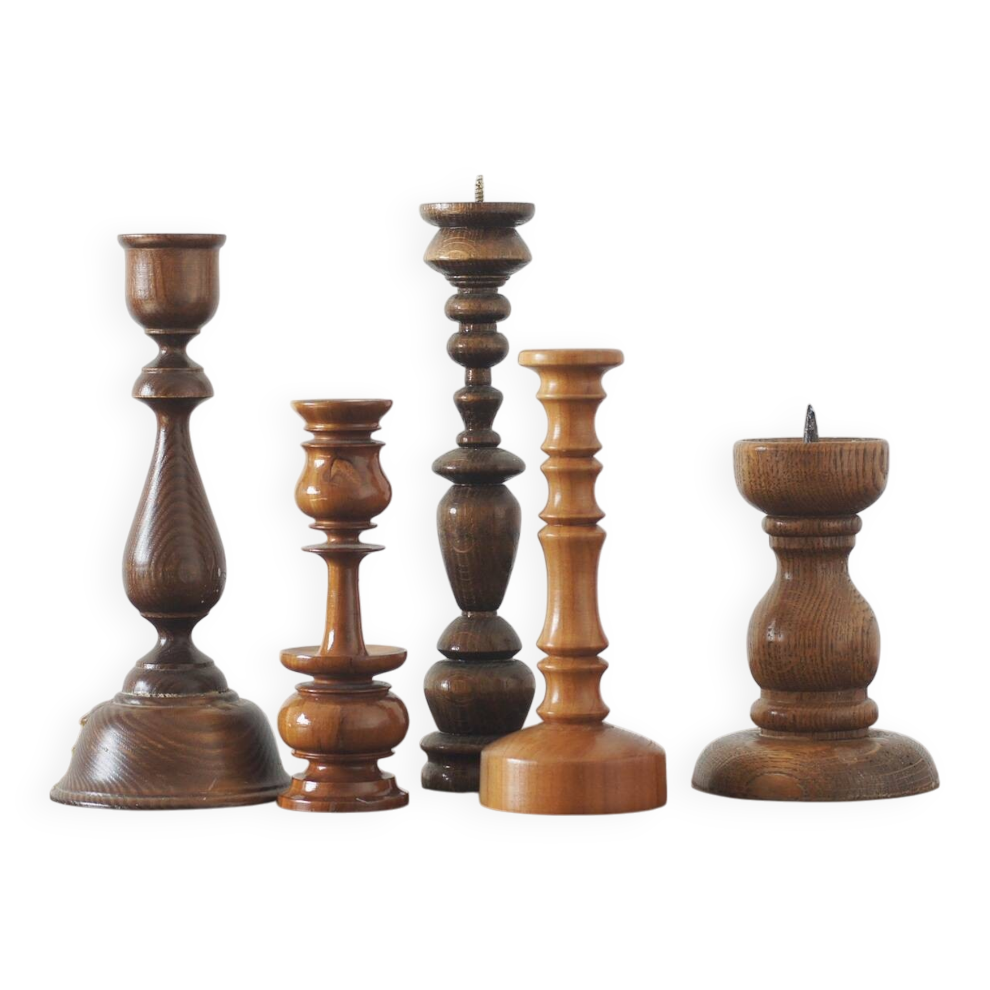 Scandinavian Wooden Candleholders, Set of 5