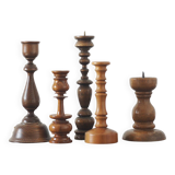 Scandinavian Wooden Candleholders, Set of 5