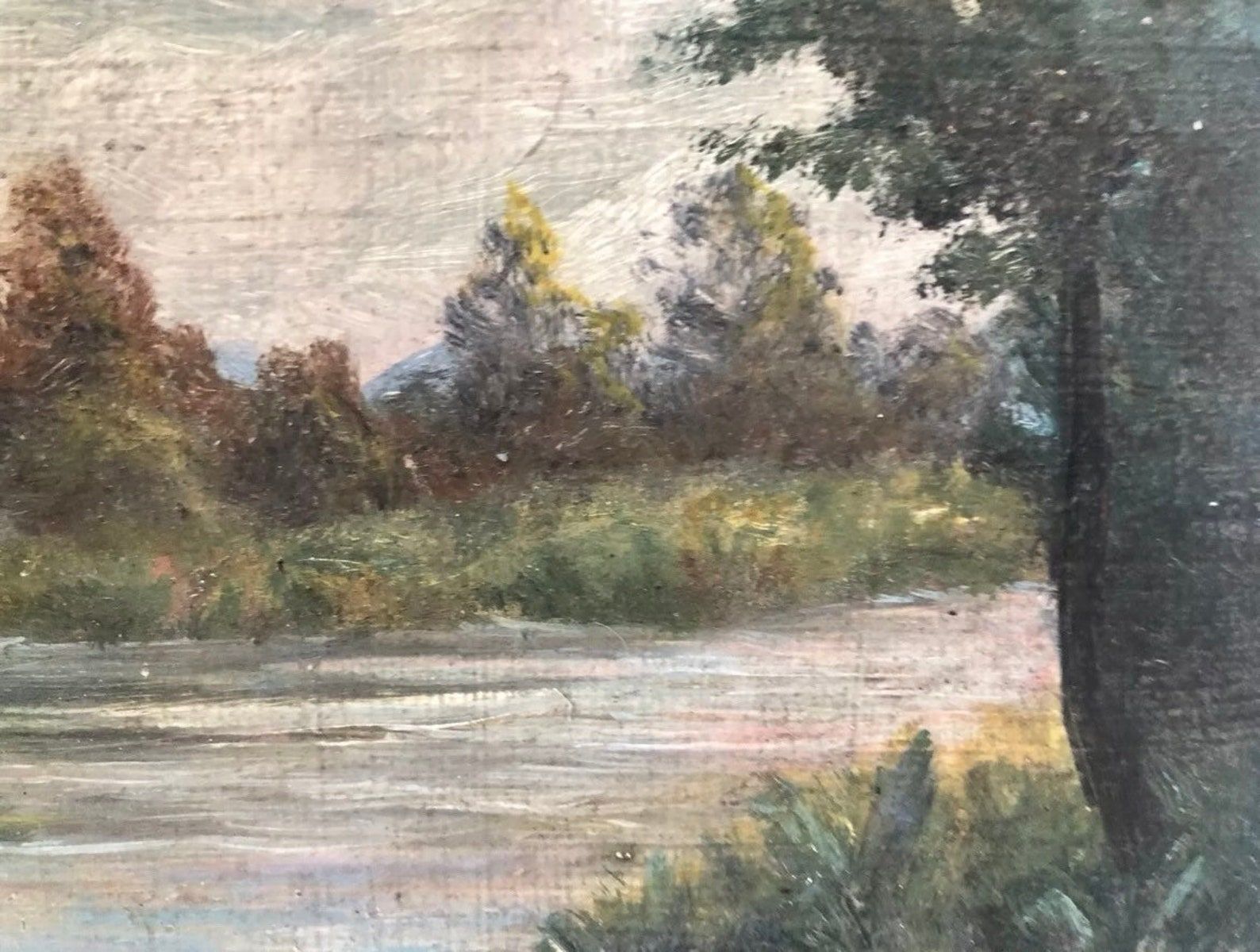 Mid 20th Century French Farmhouse Landscape Oil Painting on Board