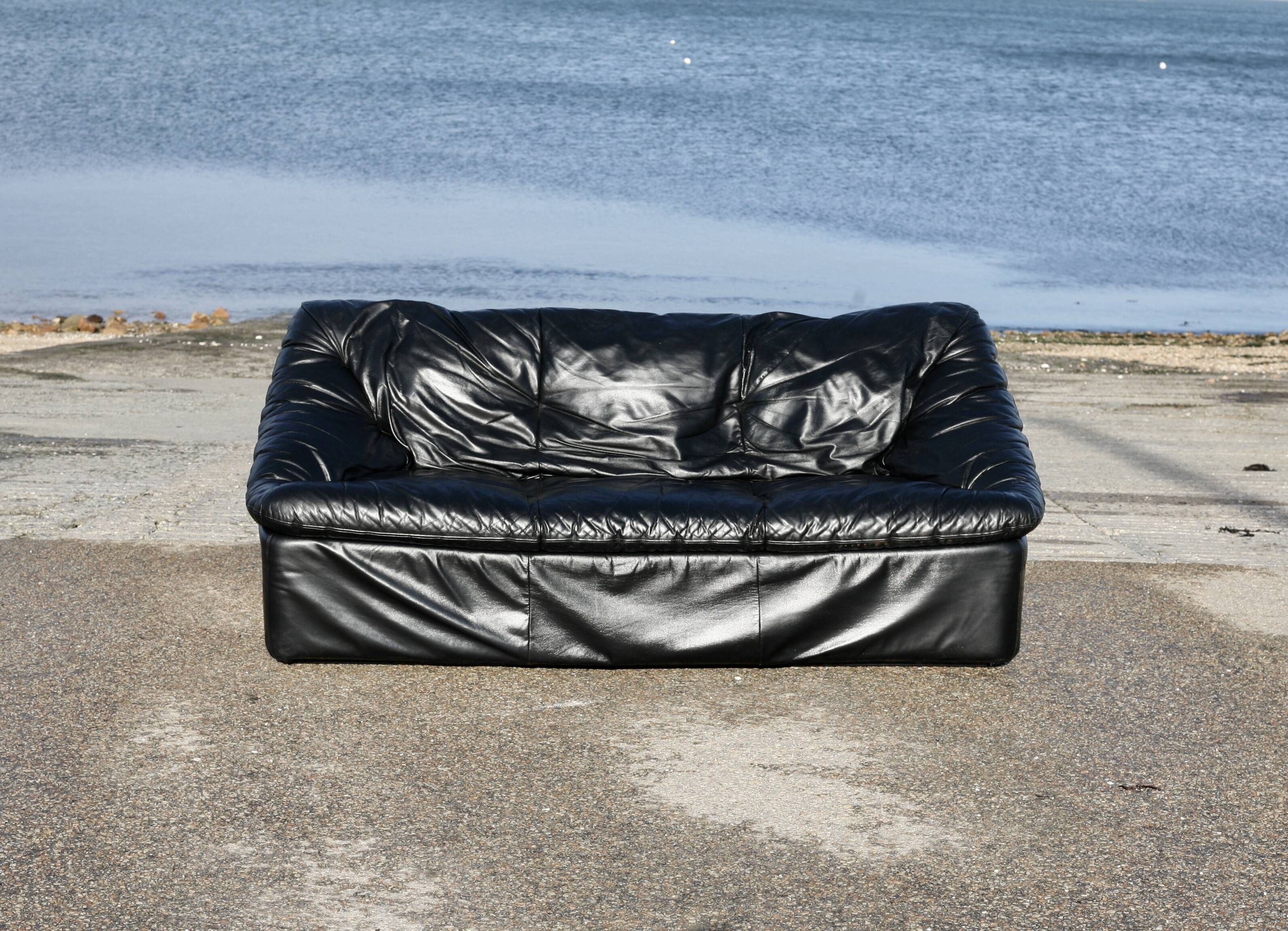 Sofa by De Pas, D'Urbino and Lomazzi, France, 1980s, black leather, Cinna