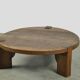 Solid oak round coffee table, Brutalist 1970s