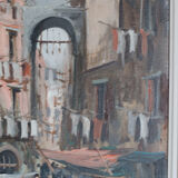 Oil on canvas Neapolitan market scene of the 50s