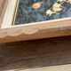 Wood frame dried flowers under glass, black background, vintage