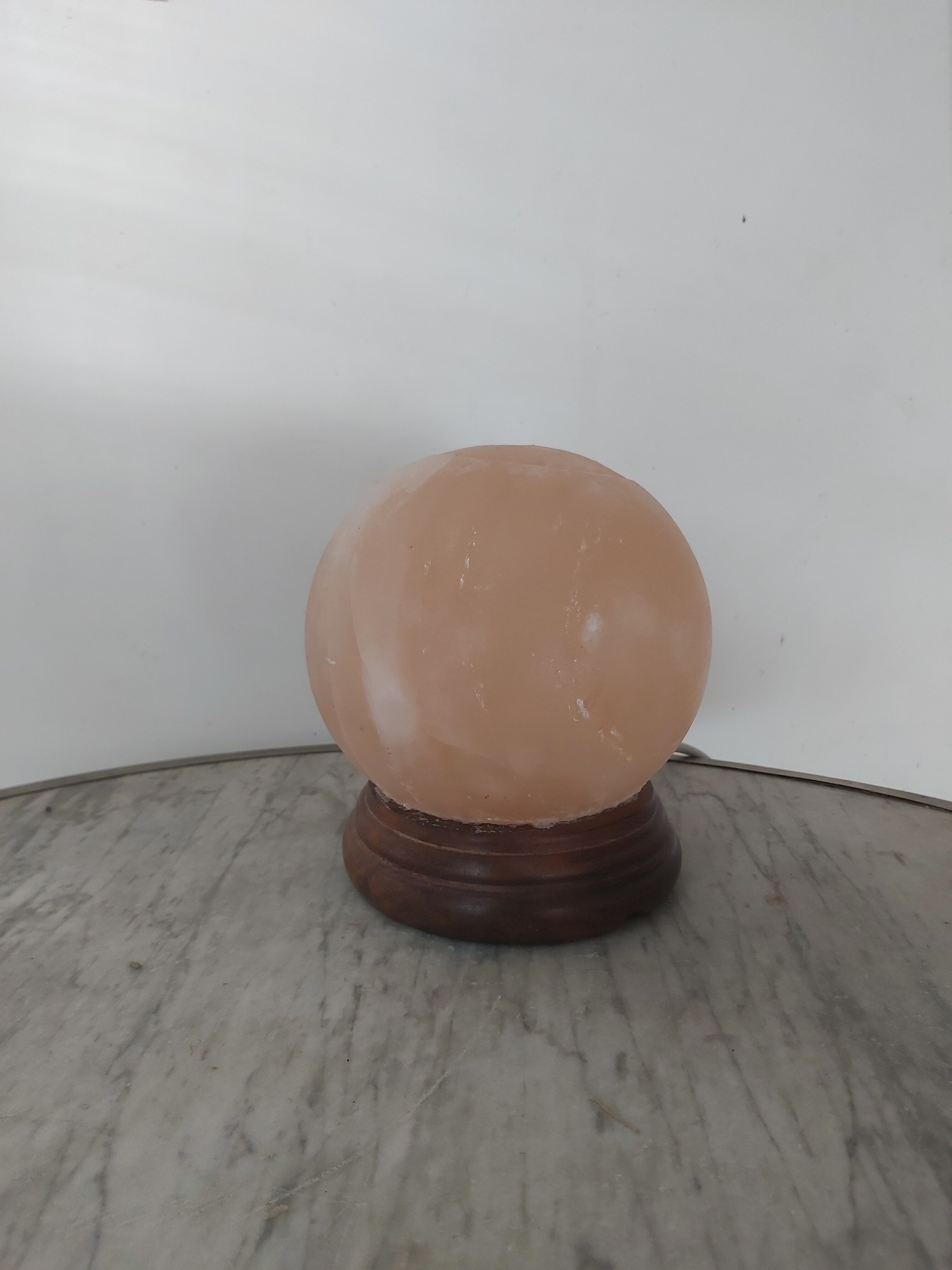 Vintage wood and alabaster ball lamp