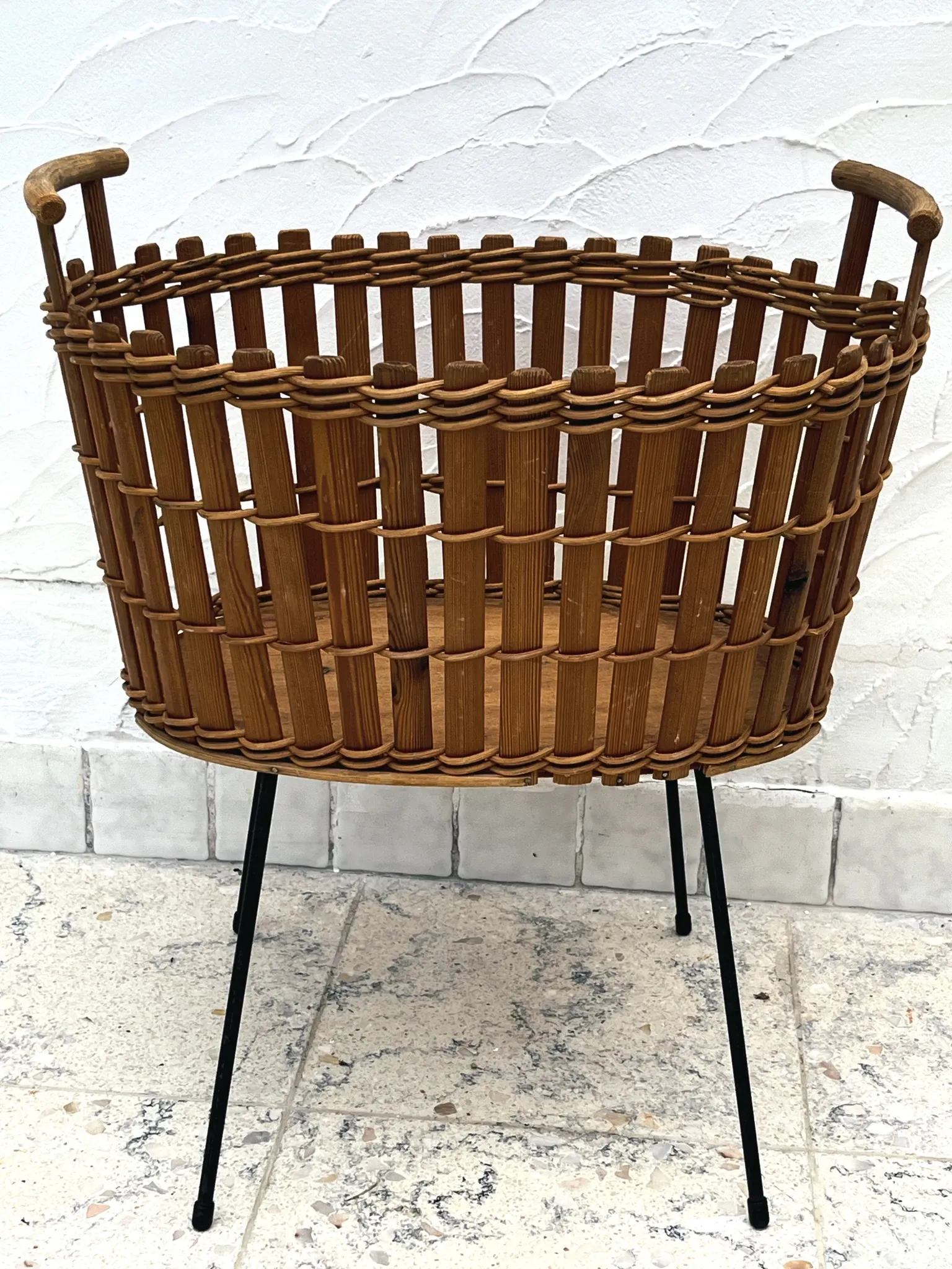 Vintage bamboo and wicker planter basket