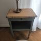 Louis XV bedside table revamped in solid oak and sage green/grey green.