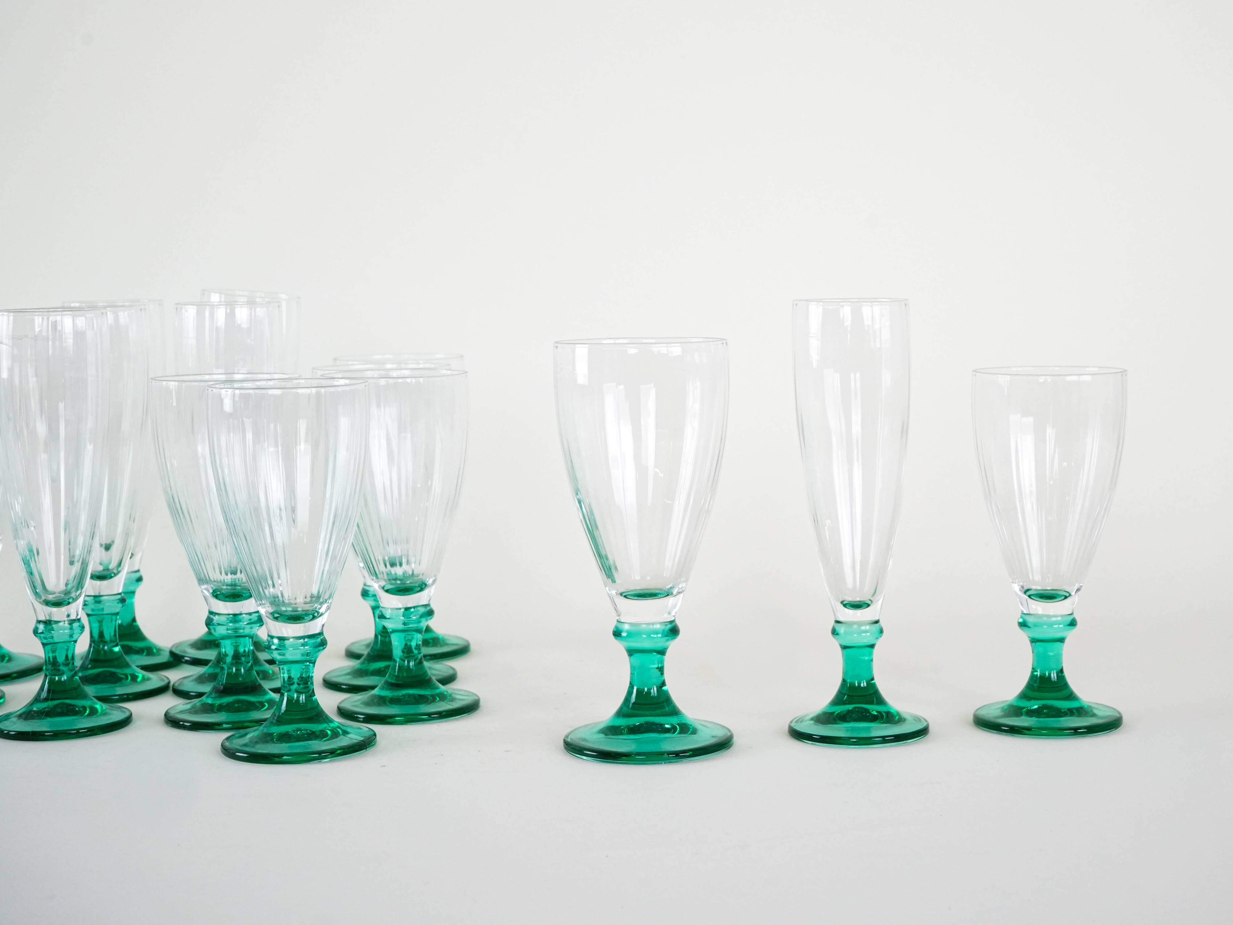 Set of wine and champagne glasses, 1970s, made in Italy