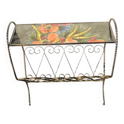Ancien porte-revue en fer forgé et céramique
