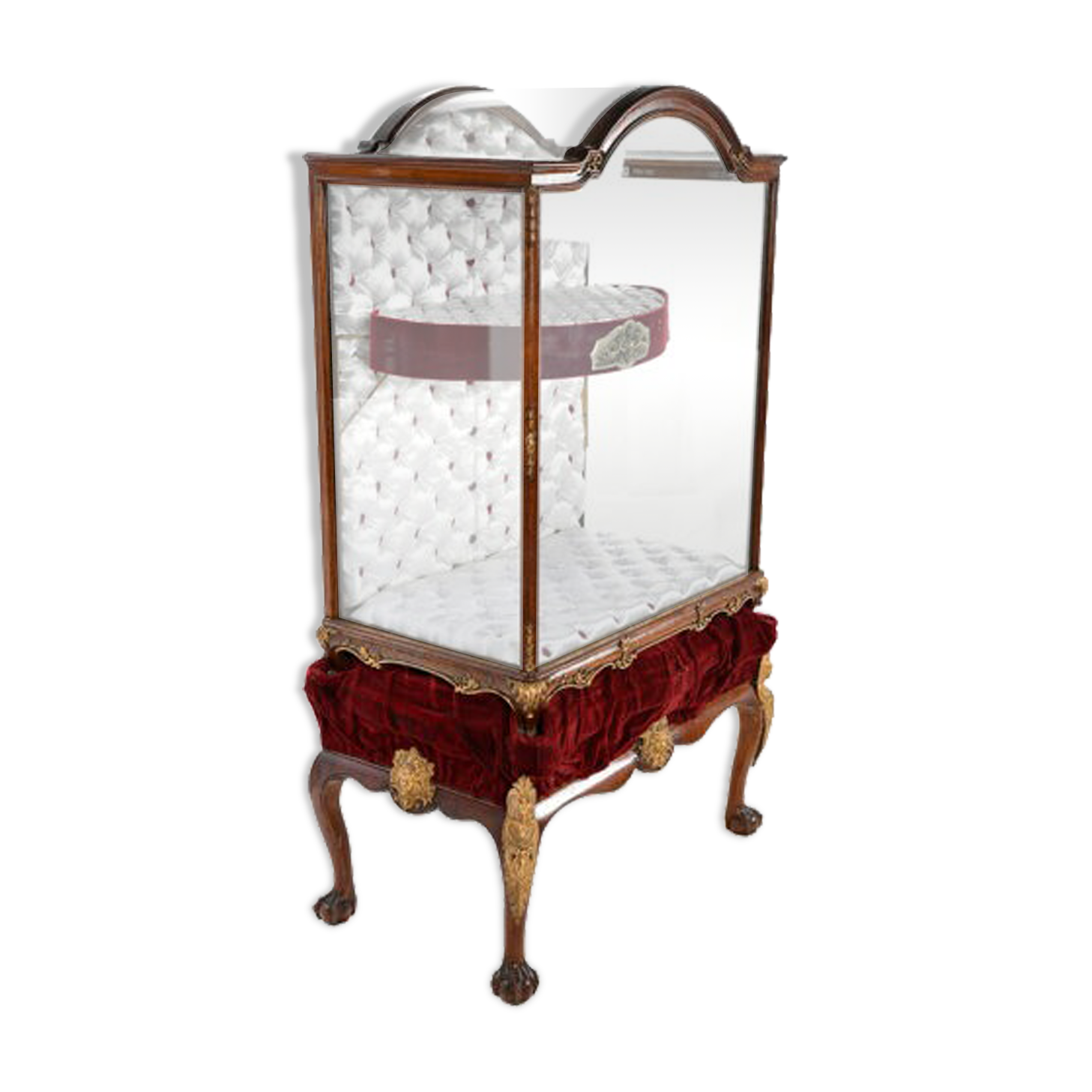 Mahogany jeweler's showcase with gilded bronze legs