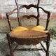 Pair Old Armchair Needle Wood Carved & Seat Paillé + Vintage Fabric Cover