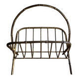 1960s magazine rack in gilded wrought iron, faux bamboo, Italian work
