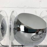 Pair of space age table lamps, chrome sphere and plexiglass, 70s