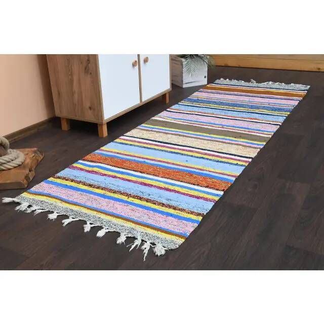 Vintage Turkish Oushak Handmade Wool Cotton Pink Runner Rug 89x266