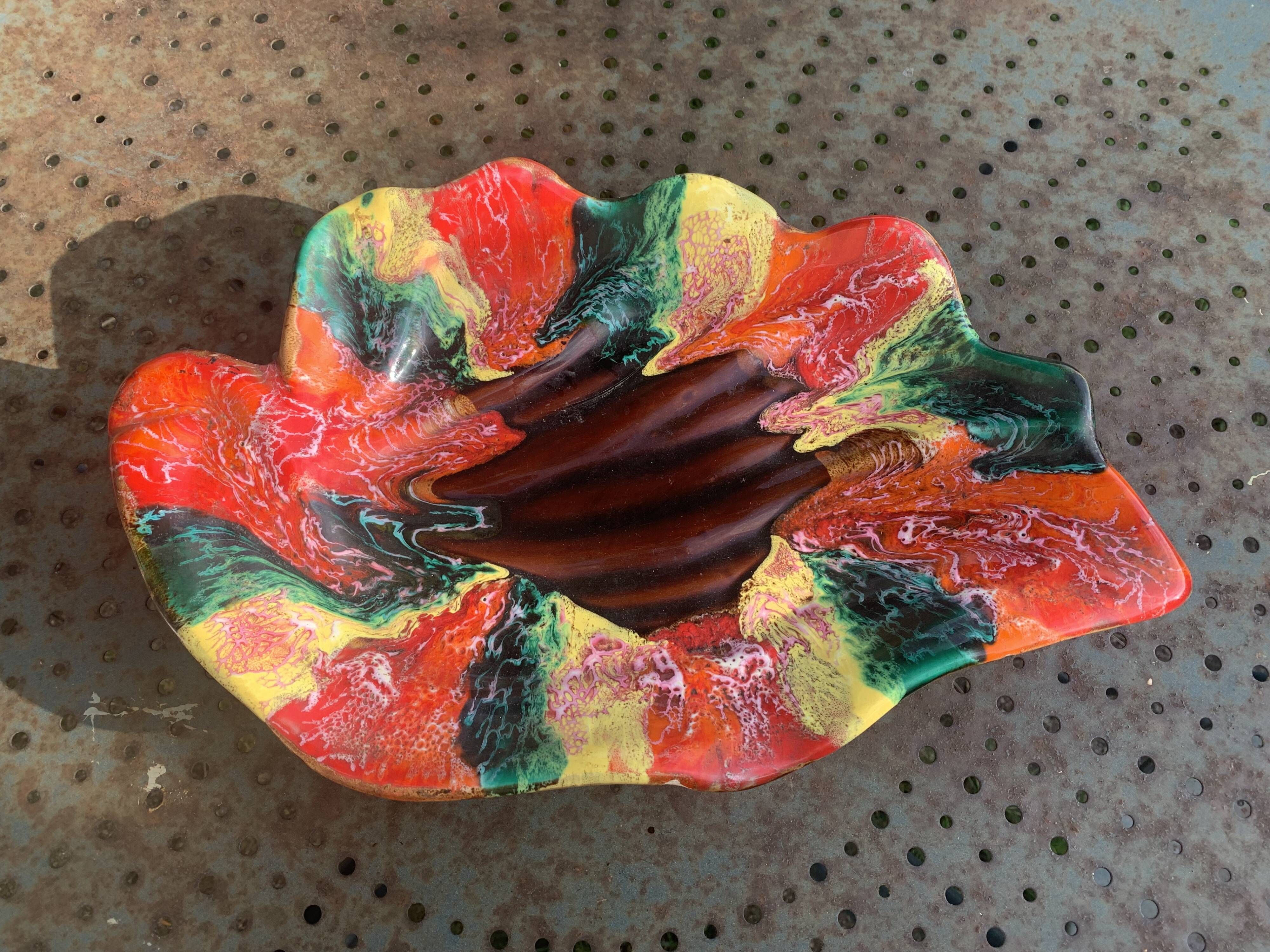Fruit bowl in glazed ceramic stamped Vallauris, vintage 1960