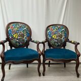 Pair of reupholstered convertible armchairs, 1930s-40s