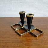 Pair of vintage candle holders in black metal and brass Sweden 1960