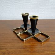 Pair of vintage candle holders in black metal and brass Sweden 1960