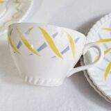 Set of 4 cups and 5 under cups in ceramic FB Badonviller
