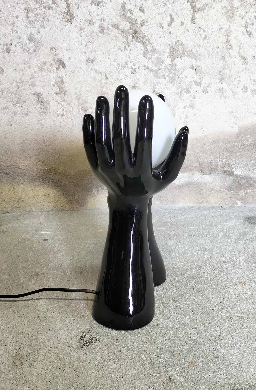 Black and white opaline hand lamp.