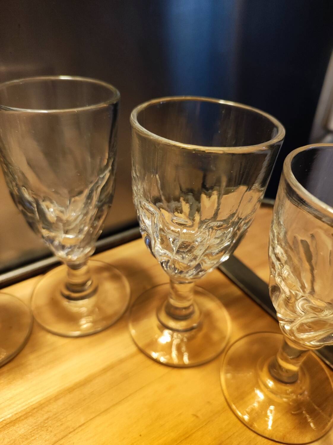 12 small twisted bistro glasses, 19th century