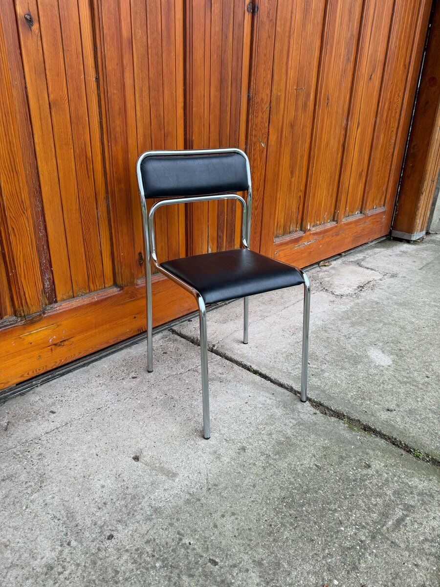 1 Of 5 Bauhaus chrome & faux leather dining chairs, 1980s,