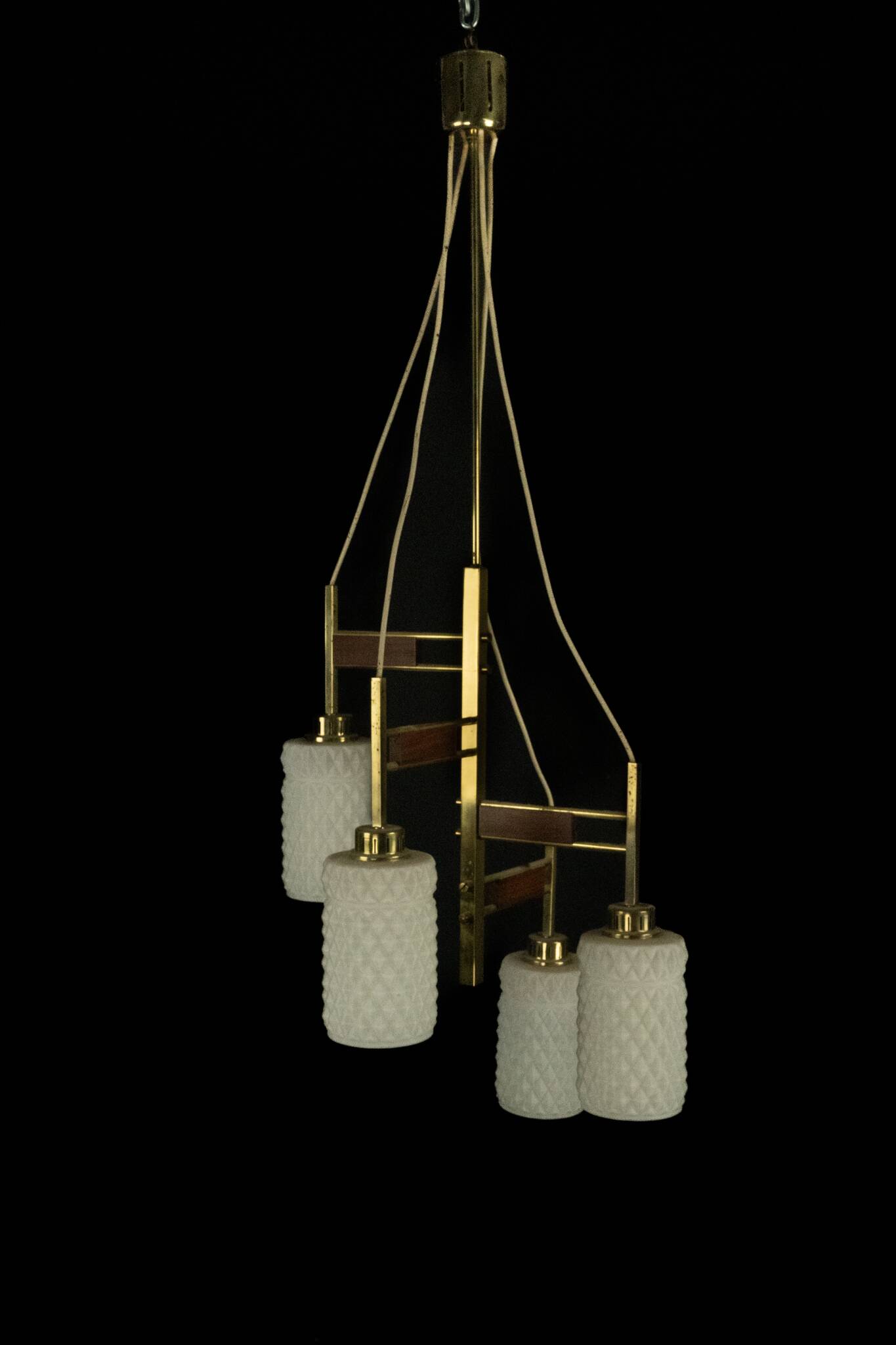 Mid-Century Modern Brass & Glass Chandelier
