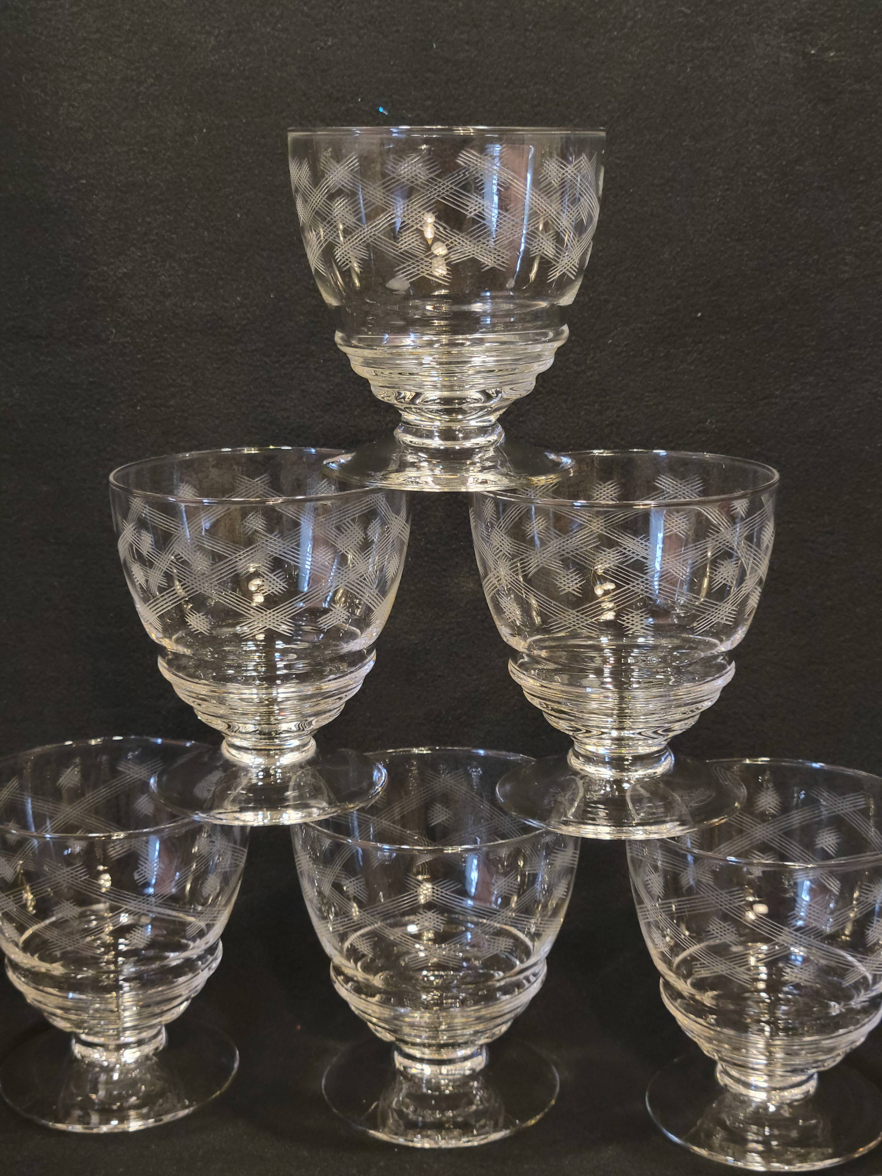 10 old port wine glasses in engraved art deco chiseled crystal