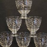 10 old port wine glasses in engraved art deco chiseled crystal