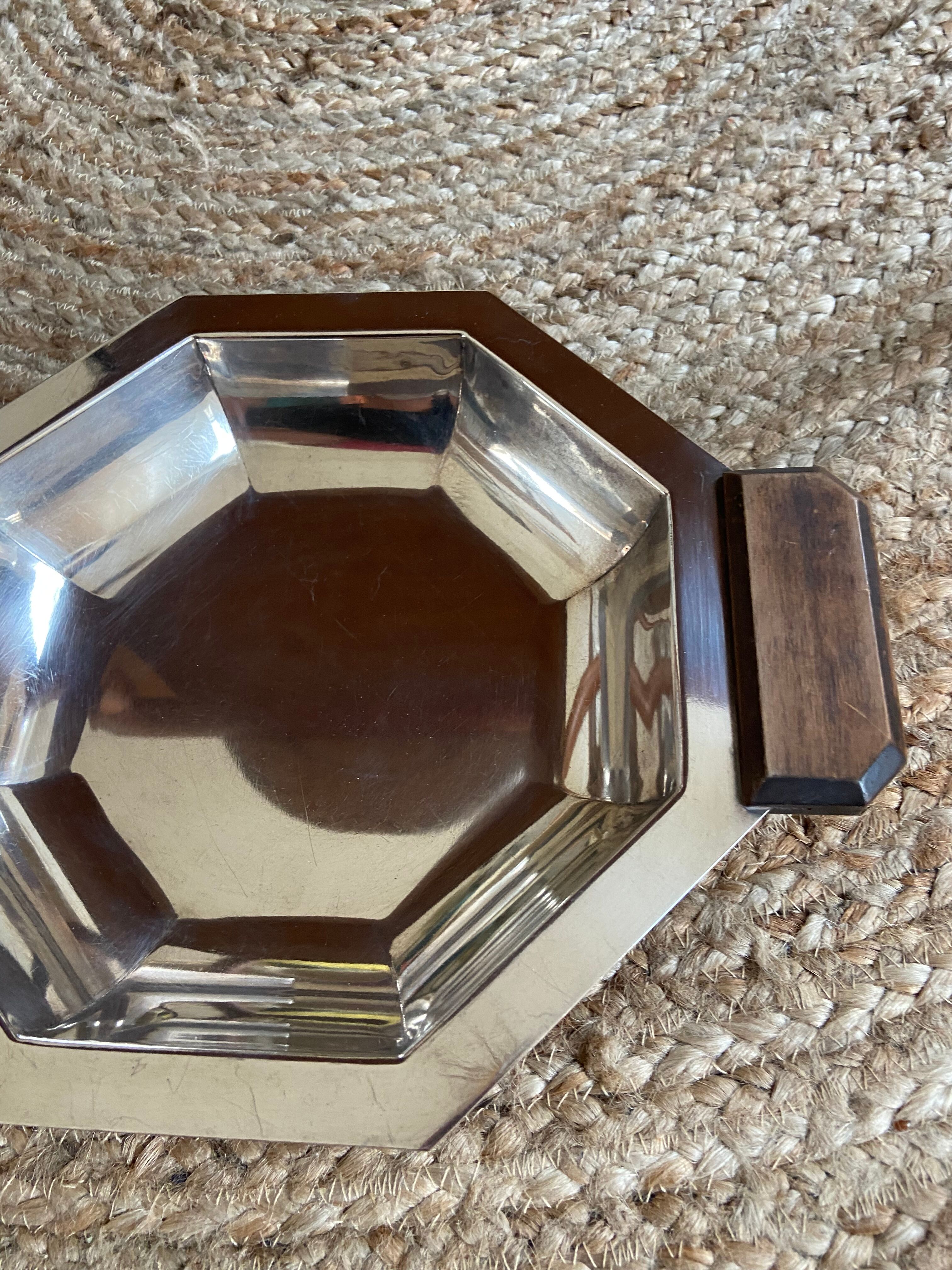 Art Deco silver metal and rosewood top