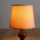 Vintage table lamp in turned wood and fabric lampshade