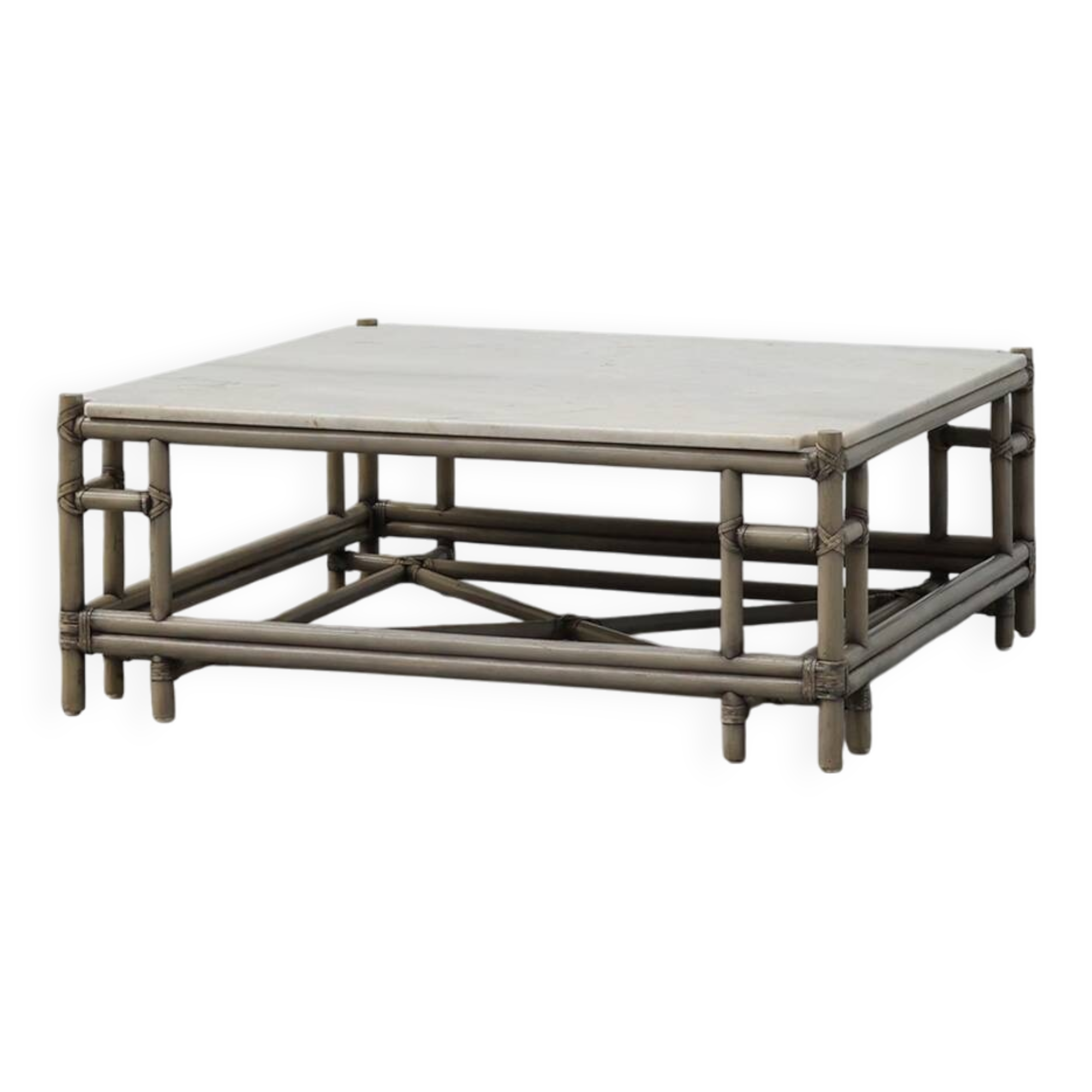 Large Wicker “Attila” Series Coffee Table with marble top by Gasparucci Ita