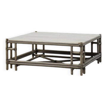 Grande table basse en osier « Attila » avec plateau en marbre par Gasparucci Ita