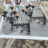 Pair of cathedral sconces of the nineteenth century in bronze with 5 burners