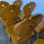 Set of 8 Vintage Tyrolean Heart Cutout Wooden Dining Chairs, Rustic Farmhou