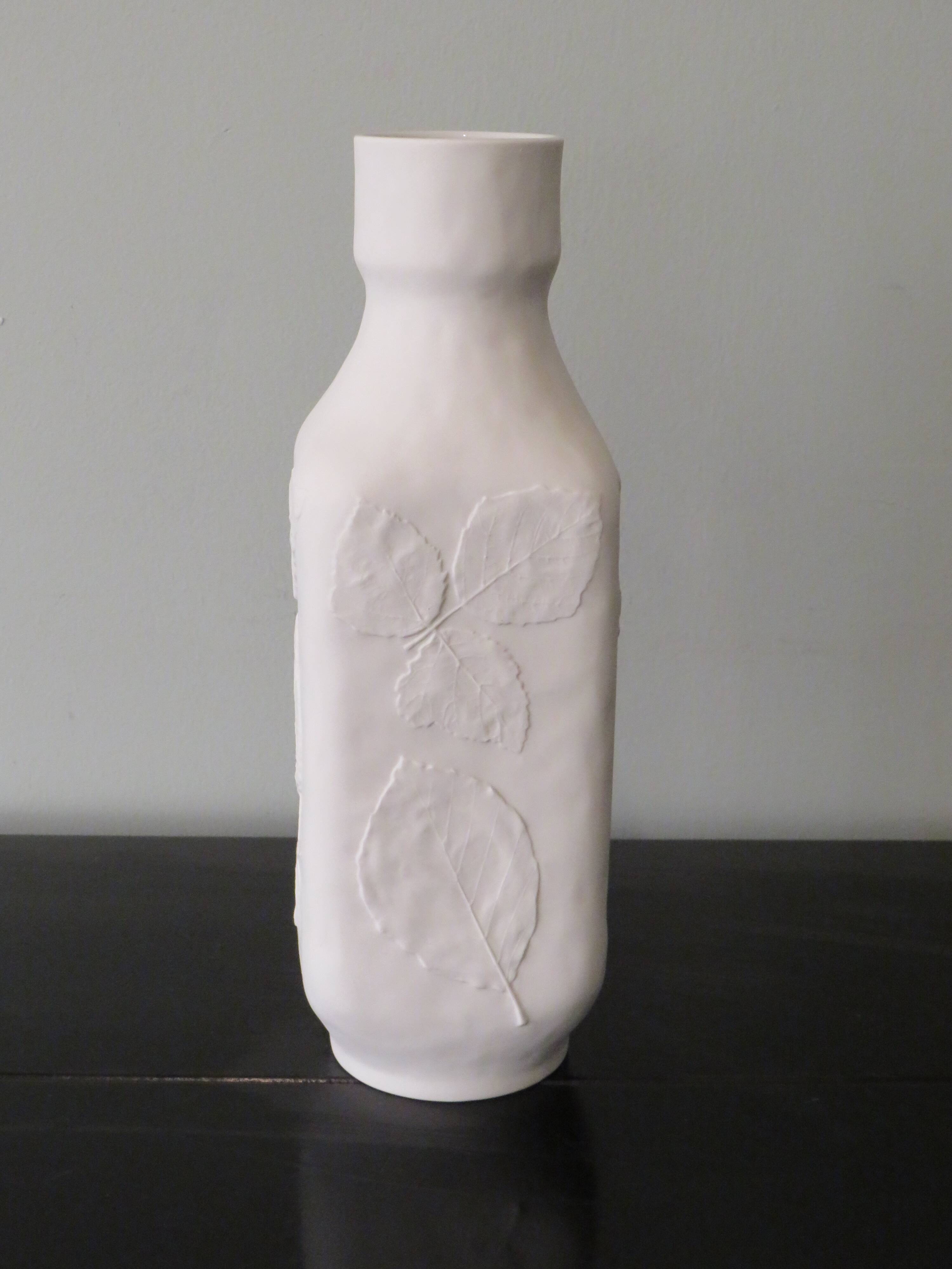 White biscuit vase with floral motif in relief, Hutschenreuther, Germany 1970