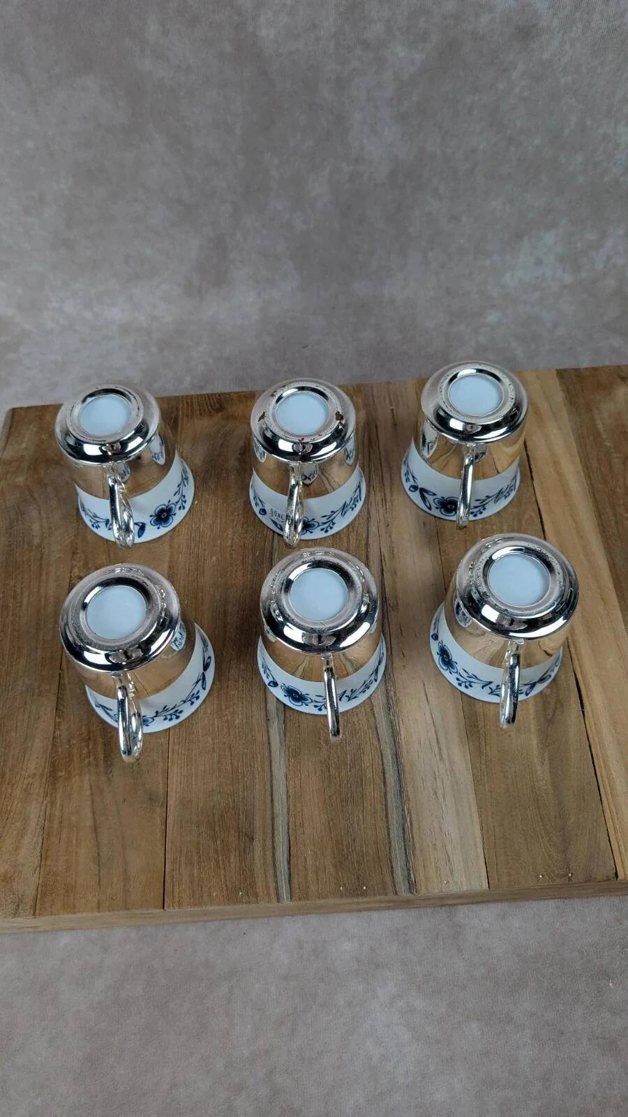 Set of 6 vintage porcelain and silver-plated cups